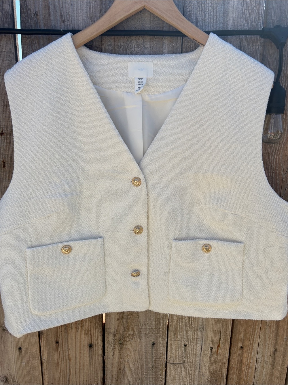 H&M Cream Bouclé V-Neck Vest with Satin Lining